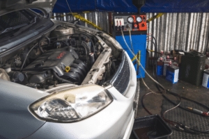 Transmission Fluid Flush in Chicopee MA At E&G Automotive. Vehicle undergoing transmission fluid flush service