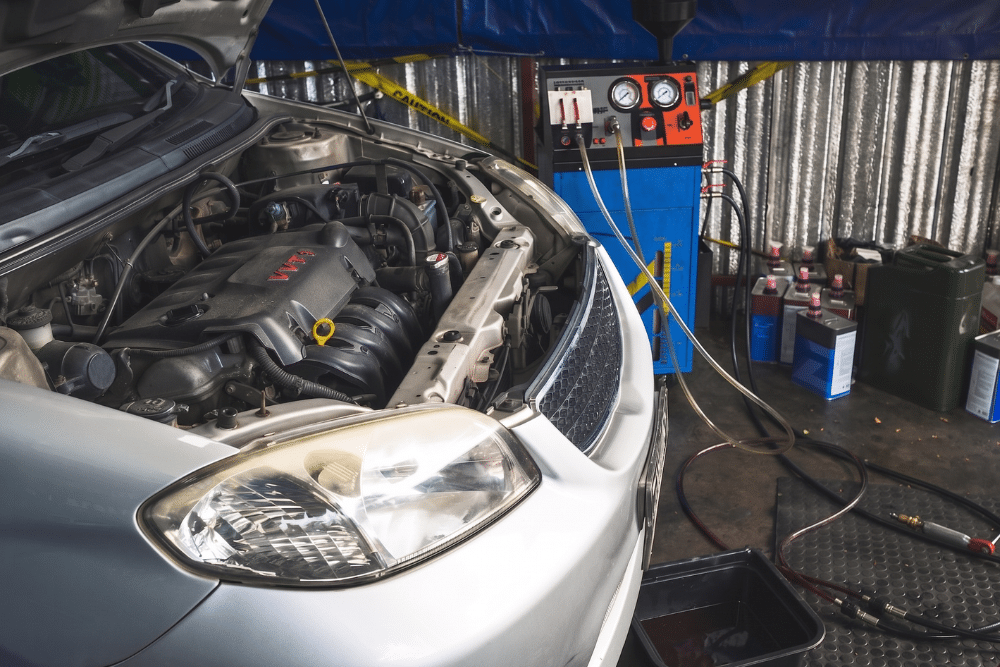 Transmission Fluid Flush in Chicopee MA At E&G Automotive. Vehicle undergoing transmission fluid flush service